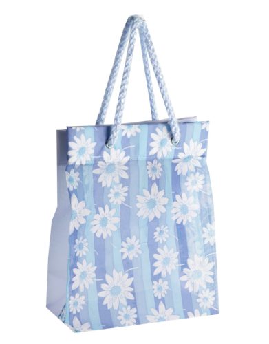 TAŠKA MODRÁ S PRUHY/KVĚT 23CM
