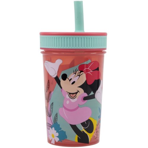 Disney Minnie myš plastový, proti úniku silikonový dětský kelímek se slamkou - 420 ml