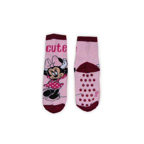Protiskluzové dětské ponožky - Minnie Mouse - plyšové - světle růžová-vínová - 23-26