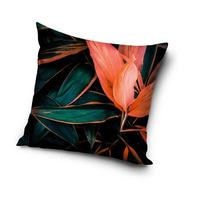 Květinový vzor polštářový obal 40x40 cm - černo-oranžový